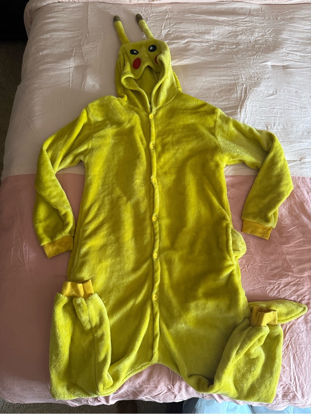 Kids (Size 12/14) Yellow Pikachu-Inspired Hooded Pajama Onesie